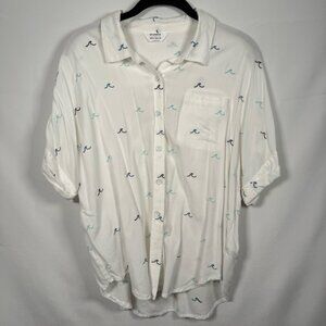 Splendid x‎ Gray Malin White Casual Button Down Shirt Relaxed Fit Embroidered